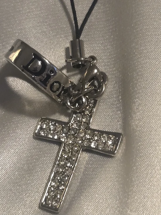 Dior Rhinestone Cross Pendant Necklace with Tag - Picture 1 of 5